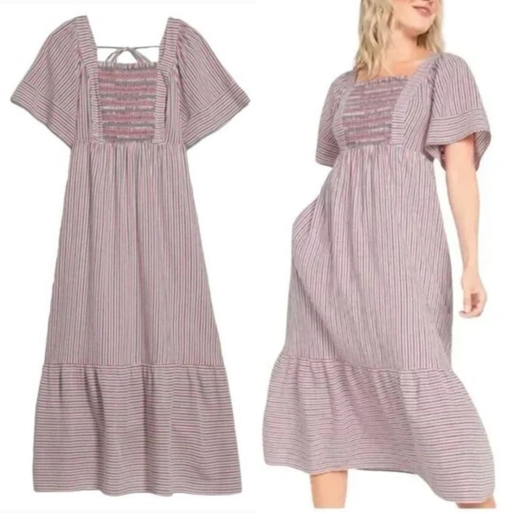 Old navy Fit & Flare Short-Sleeve Striped Tie-Back Midi Dress S Tall new